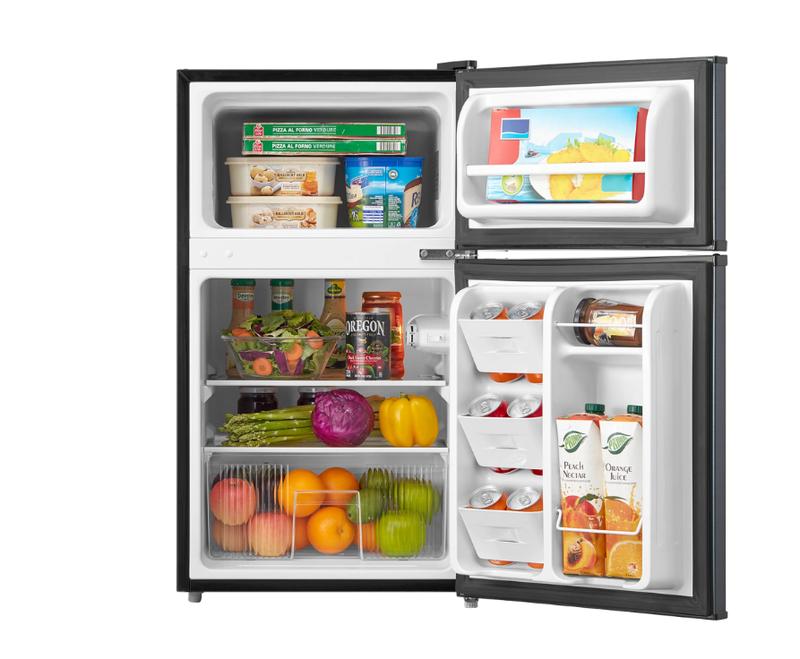 3.2 Cu ft Stainless Steel Mini Fridge with Freezer, Double Door, Frost-Free, Large Capacity, Adjustable Thermostat, dorms, or offices