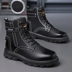 Men’s High-Top Combat Work Boots – Casual Lace-Up Ankle Boots with Side Zipper SpringStatements Work Safety Footwear Work Safety Shoes