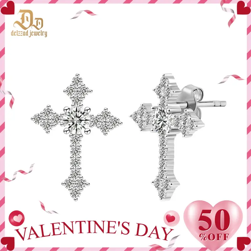 Delzzad 18K Gold-Plated Cross Prong Stud Earrings Lab-Created Moissanite Stud Earring S925 Sterling Silver Moissanite Jewelry Perfect Birthday Mother’s Day Christmas Gift for Men Women Wedding Set