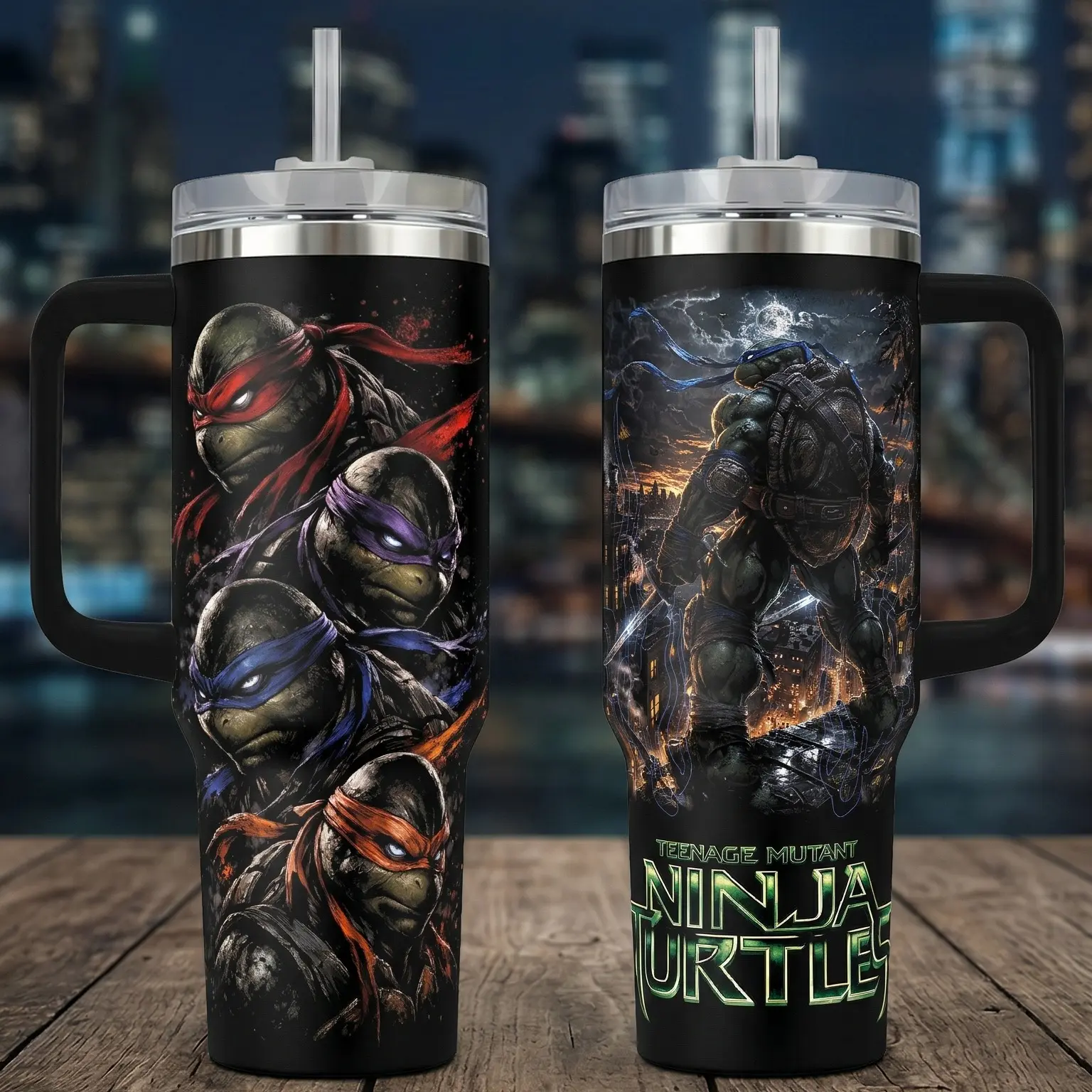 Teenage Mutant Ninja Turtles - The Last Ronin Tumbler, 40oz Insulated Travel Mug with Handle & Straw. TMNT Dark Fantasy Art Cup, Retro Cartoon & Comic Fan Merchandise, Perfect Gift for Gamers and Movie Lovers.