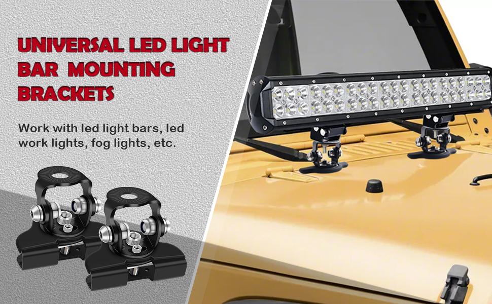 DIBMS Led Hood Mounts, Universal Led Light Bar Mounting Brackets 304 Stainless Steel Hood Clamp Lights Mounts, Black cars accessories car stuff