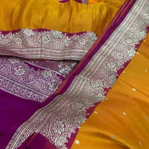 Premium Brocade Silk Saree - Ready to Wear, Featuring Intricate Design and Colorful Trim