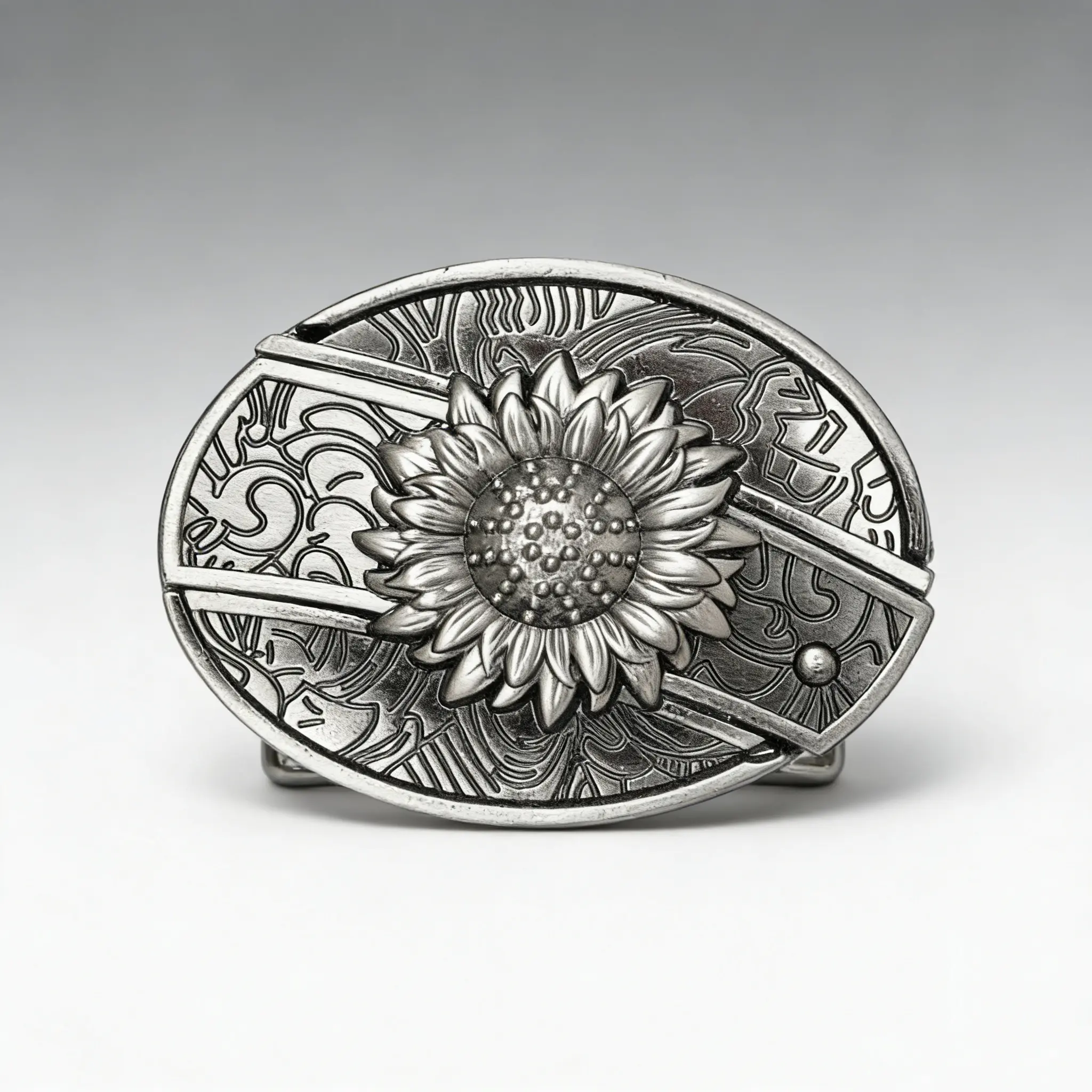 Sunflower Western Belt Buckle | Antique Silver Engraved 