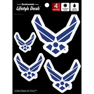 Decalcomania U.S. Air Force Logos 4 Pc Peel and Stick Decals Officially Licensed Water Resistant Outdoor Rated Vinyl Stickers