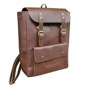 Casual Leather Backpack for Men & Women, Handcrafted Top Grain Leather, Unisex Lightweight Daily Backpack, Brown Laptop Bag