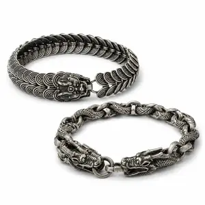 Women's Handcrafted Miao Silver Dragon Bracelet - Vintage Ethnic Statement Jewelry, 2 Unique Designs with Cultural Symbolism, Collectible Gift for Her