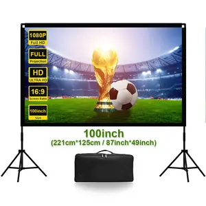 US TikTok Viral! Outdoor Projector Screen｜Dual-Stand Wind Resistant｜One-Hand Carry 9lbs｜HD Big Screen for Indoor & Camping movie projection screen