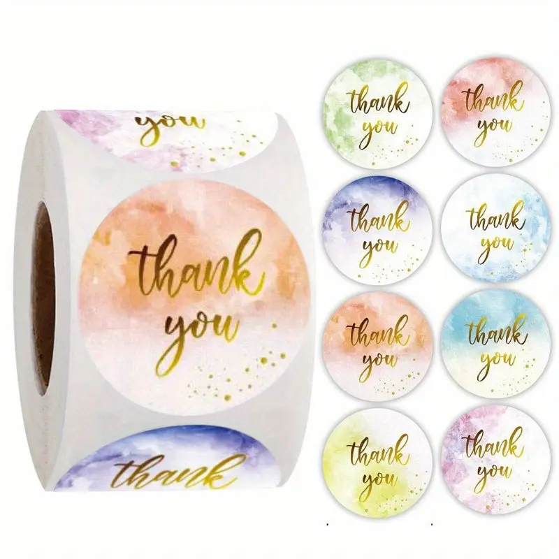 500pcs Colorful Round Thank You Decorative Decal Stickers Per Roll, Self-Adhesive Labels for Gift Packaging, Perfect for Father's & Mother's Day, Friendship Gifts, Decoration Sticker
