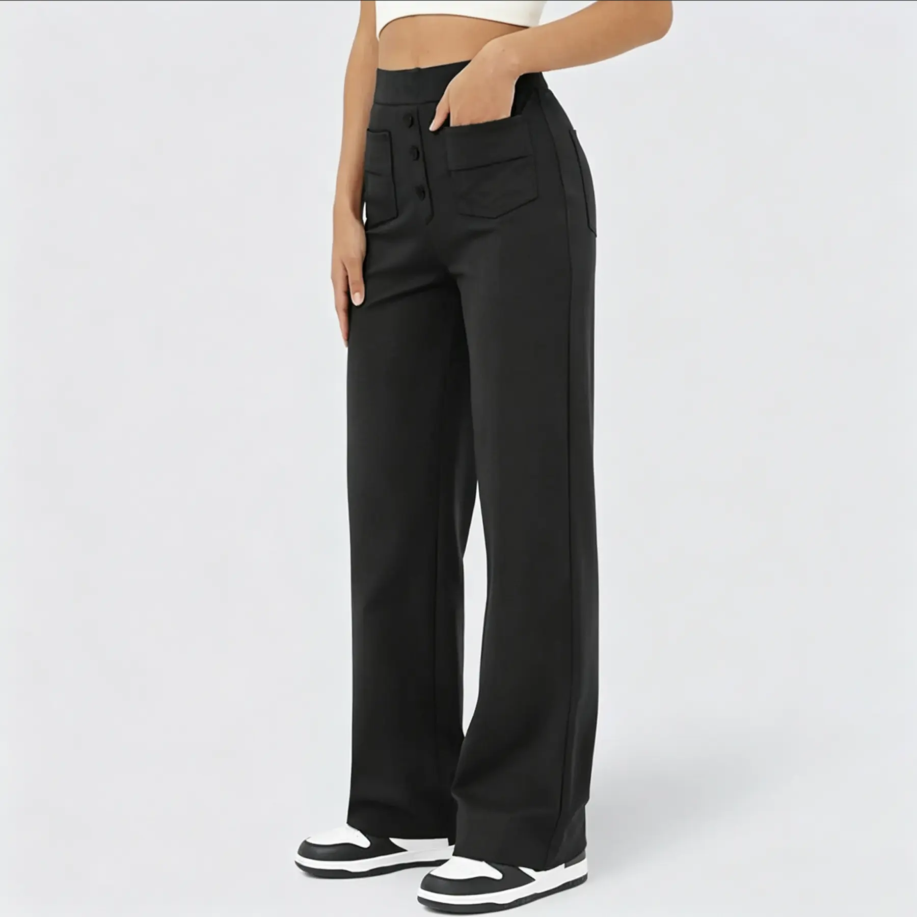 Women's High Waist Wide Leg Work Pants, Stretchy Pull-On Dress Pants Casual Slacks, Wrinkle Resistant Trousers with Pockets, Comfort All Day for Office, Travel, Teacher Outfits