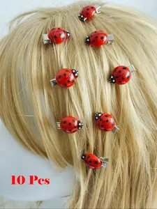 10pcs Cute Ladybug Hair Clips, Flat Hair Clips, Creative Fun Edge Clips, Duckbill Front Bangs Clip, Versatile Headwear for Daily Use & Photography
