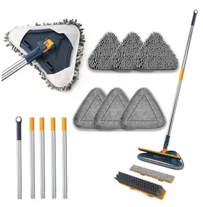 Long Handle Wall Cleaner Adjustable Length Wall Mop 360° Spinning HeadFloor Wall Washing Cleaning Tool  for Walls/Dust/Ceiling Fans/Baseboard/Floors, 6 Replacement Microfiber Chenille Pads, Usable Practicable Easy Use Family Need Durability Sturdy