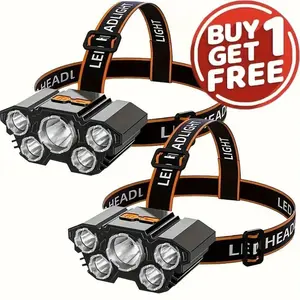 2-Pack Rechargeable LED Headlamp, Adult Hard Hat Light with Strap, Adjustable Head Flashlight, Ideal for Outdoor, Work, Hiking, Running, Camping, Fishing Gear
