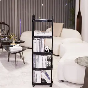 Five-Tier Rolling Storage Cart, Easy Assembly Plastic Organizer Adjustable Shelf Rack for Bathroom Kitchen RV Office Workshop, Space-Saving Modern Furniture