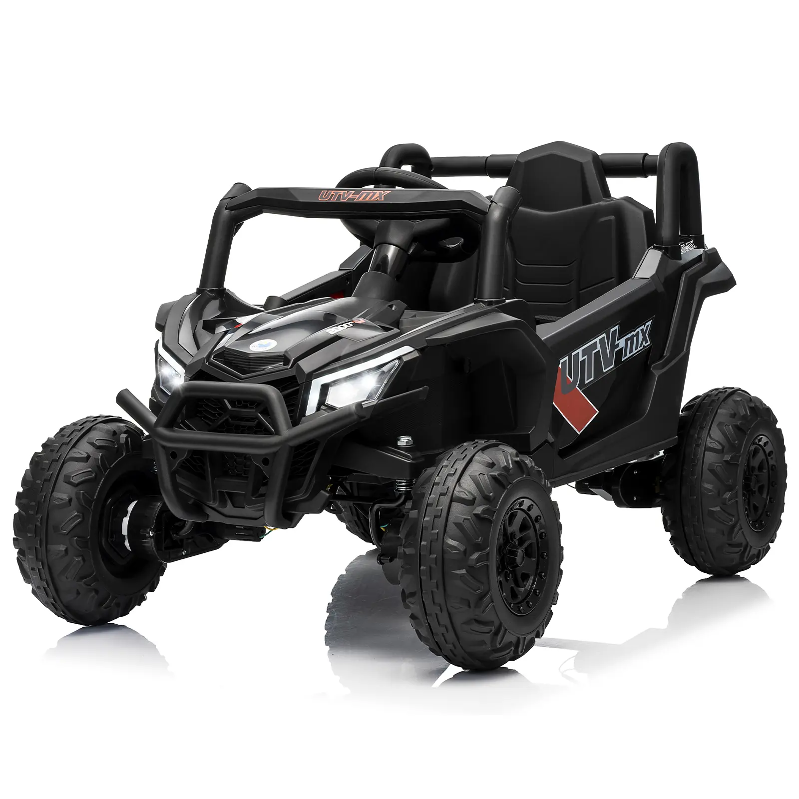 Garvee 12V Kids Ride On UTV Truck, Electric Car with Remote Control – 4WD/2WD Switchable, EVA Rubber Tires, 4 Spring Suspension, wireless Music, LED Lights, Safety Belt, Double Doors – Outdoor Vehicle Toy for Boys & Girls Ages 3-8