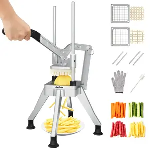 Sunvivi Commercial French Fry Cutter, Heavy Duty Potato Slicer with 2 Replaceable blades (1/2 & 3/8 Inch), Professional Fries Cutter for Potatoes, Carrots, Cucumber, Onion, Yam, Stainless Steel