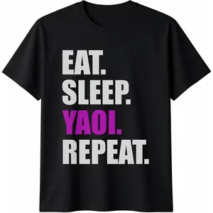 Men's Short-Sleeve Cotton T-Shirt - Menswear Top, Certified Yaoi Addict Streetwear Casual Tee, Eat Sleep Yaoi Repeat Meme Shirt for BL Anime Fans