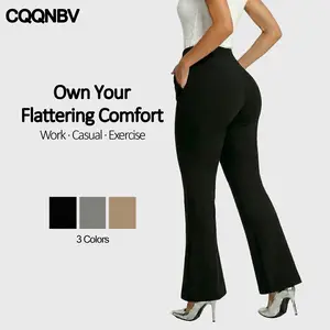 CQQNBV Loose High-Waist Business Casual Pants Yoga Pants Women Wide Leg Pants with Pockets Comfortable bell-bottoms