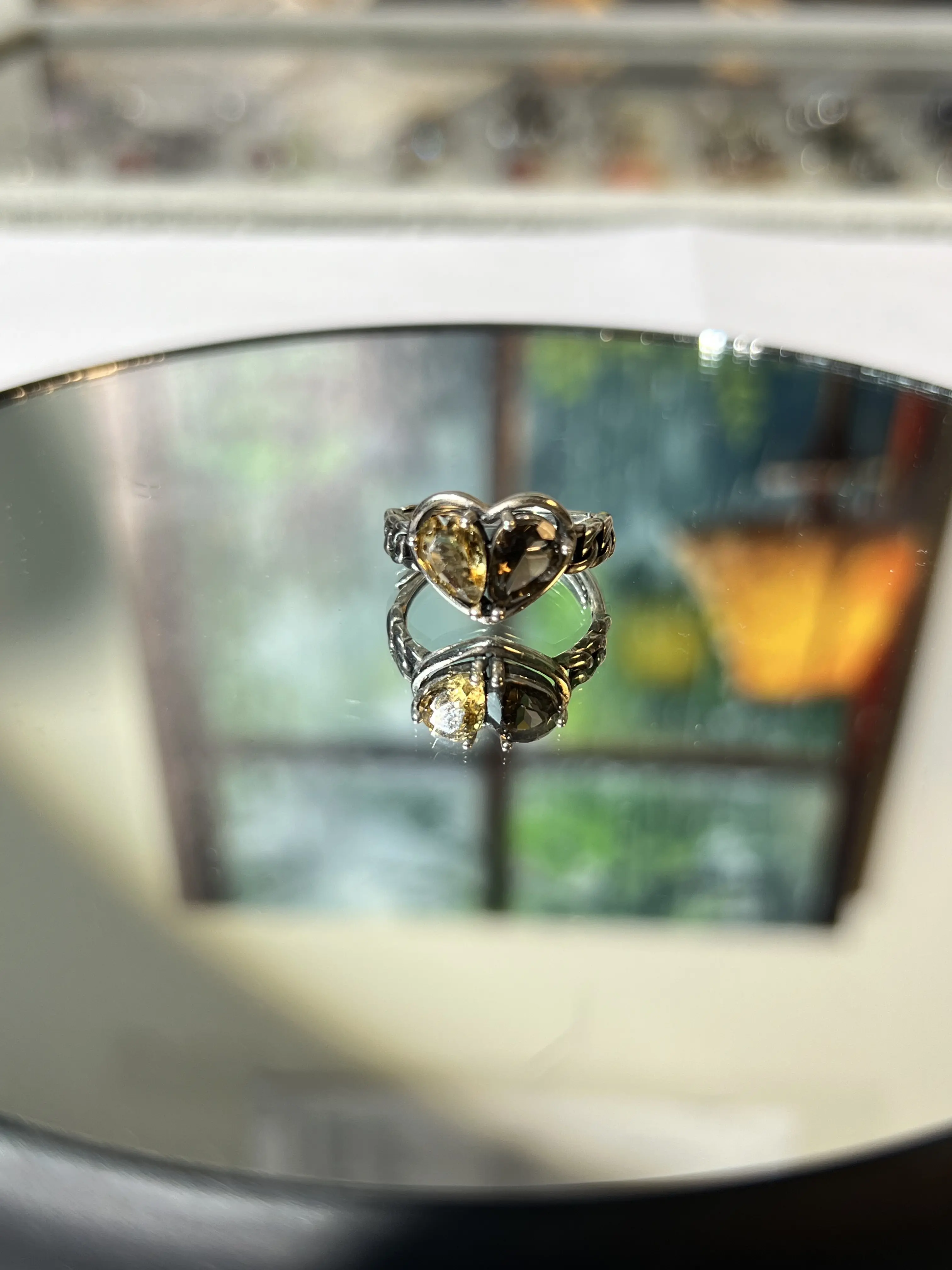Esme “Sun & Earth” Ring – One-of-a-Kind Heart-Shaped Citrine & Smoky Quartz in Sterling Silver