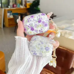 [5E17] Transparent purple flower is suitable for Apple airpods4th generation Bluetooth headset case Airpodspro2nd generation wireless Bluetooth headset cover Accessories Protection