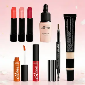 Makeup Must-Have Set — Full Coverage Liquid Foundation + Matte Lip Cream + Brow Pencil, Long-Lasting, Waterproof & Travel Friendly, Perfect All-in-One Beauty Kit