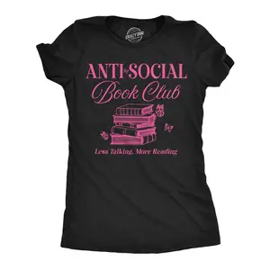 Womens Funny T Shirts Anti Social Book Club Sarcastic Reading Lovers Tee For Ladies Funny Womens T Shirts Cute Vintage Fashion Casual Ladies T-Shirt Gift Introvert Tops for Women Funny Nerd Top Women's Novelty Black -