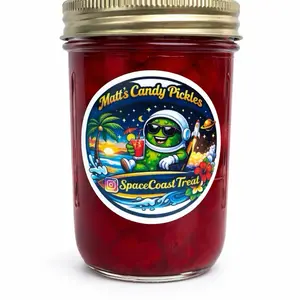 Matt's Candy Pickles Cherry Flavor 8 oz Shelf Stable Jar - Intense Sour, Sweet, Tangy, Crunchy Juicy, Pickle Chips from Florida's Space Coast