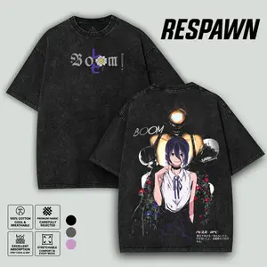 Chainsaw Man Reze bomb devil fight arc v16 art boom girl Anime Manga 2 sided Washed T-shirt Cotton Unisex Top graphic tee