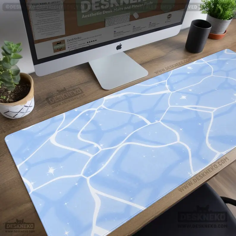 Blue Water Desk Mat Kawaii Mouse pad xl, Light Ocean waves Deskmat, lofi Anime keyboard Mousepad, Cute Pastel Aesthetic, Gift for gamers, Desk Mat Gifts