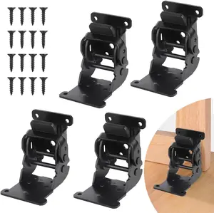 Self Locking Hinges Furniture Table Legs Locking Brackets, 90 Degree Folding Hinge 4 Pack, Extension Brackets of Workbenches, Black Steel with Nickel-Plated Finish