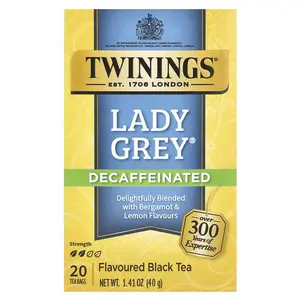 Twinings Flavored Black Tea, Lady Grey®, Decaffeinated, 20 Tea Bags, 1.41 oz (40 g)
