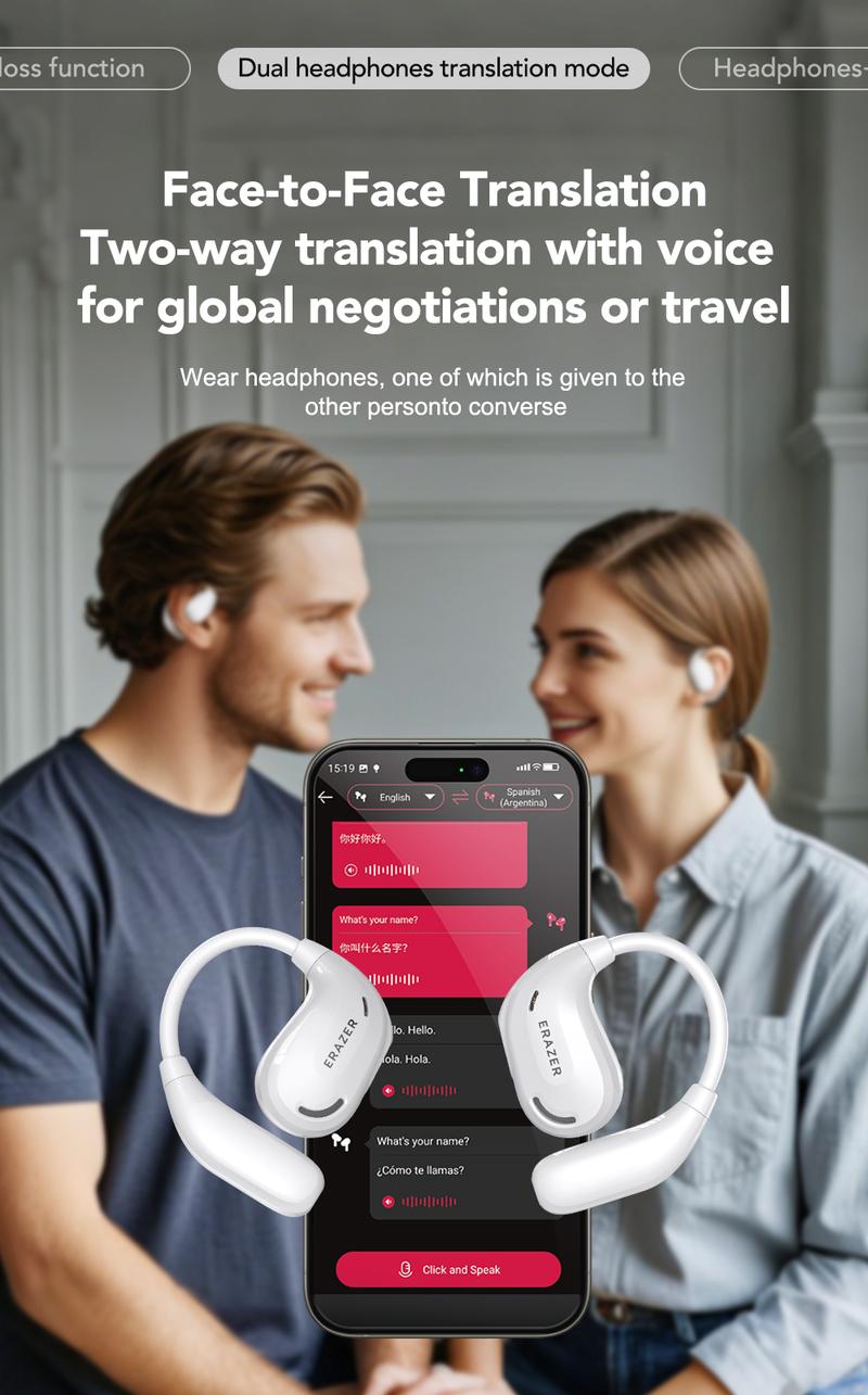 ERAZER XT66Pro OWS Translation Wireless Bluetooth Earphones Support 135 Languages Real Time Bluetooth Translation Earbuds HIFI Sound Quality Light-Weight Headphones Built-in Microphone Support Phone Calls Music AI Chat ERAZER XT66Pro OWS Translation Wireless Bluetooth Earphones Support 135 Languages Real Time Bluetooth Translation Earbuds HIFI Sound Quality Light-Weight Headphones Built-in Microphone Support Phone Calls Music AI Chat