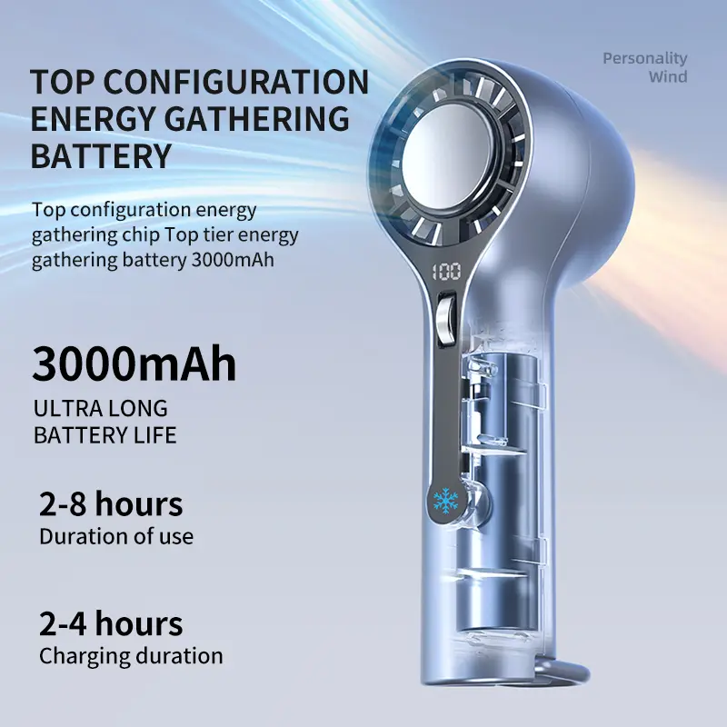 2026 High-Speed Fan 1-100 Levels Precision Roller Control Portable Handheld with Digital Display 3000mAh Battery Powerful Airflow for Travel Camping & Outdoor Enhanced Cooling with Ice Function