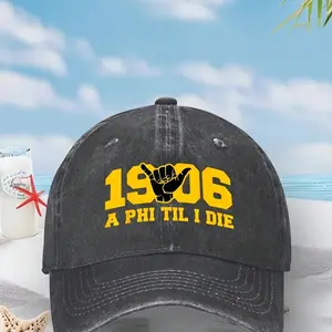 S&T Alpha African 1906 Fraternity Vintage Baseball Cap - Black & Yellow "A Phi '06 A Phi Till I Die" Snapback Hat, Non-Stretch Fabric For Greek Life, Alumni Events, Casual Streetwear - Machine Washable Unisex VintageAdjustable Cap, Casual Attire