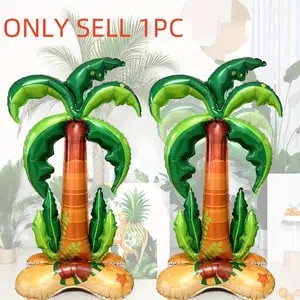 Tropical Coconut Tree Balloons – Set of 2 Standable Aluminum Foil Balloons, Green & Orange Design, Reusable Durable Helium Decor for Hawaii, Birthday, Beach Party, Photo Backdrop