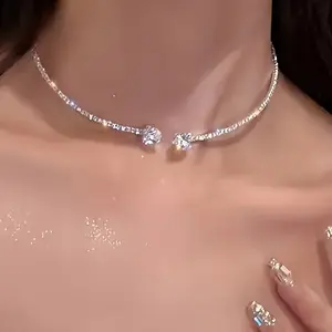 Elegant S925 Silver Choker Necklace| Sparkling Double Zircon Adjustable Open Collar Necklace for Women – Ideal for Parties, Gifts & Daily Glam