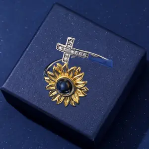 L&M Custom Projection Jewelry Personalized Birthday Gift Sunflower Diamond Inlaid Cross Design Custom Photo Engraving Engagement Ring Eddie Stranger Things Style Rings,custom gift mariah oval cut ring