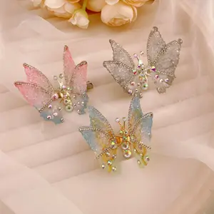 Handmade Original Design Dynamic Butterfly Hair Clip with Crystal Accents in Vibrant Colors for Stylish Looks