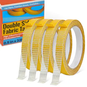 Double Sided Fabric Tape Heavy Duty for Hem Fashion Dress Cloth Curtains No Sewing or Ironing High Adhesive Sticky Removable Residue Free Multipurpose 0.5 in x 33FT/10m x 4Rolls
