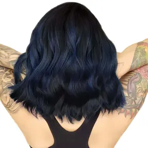 AISI HAIR Black Mixed Brown Short Wavy  with Bangs Bob Wavy Synthetic  for Women Natural Looking Heat Resistant Fiber Hair wig Straight Bob Wig