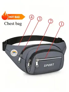 Men's Large Capacity Waist Bag, 4 Zip Pockets, Sport Waist Bag, Casual Crossbody Backpack, Fits 6.7 Inch Phone, Unisex Multi-Functional Daily Carry