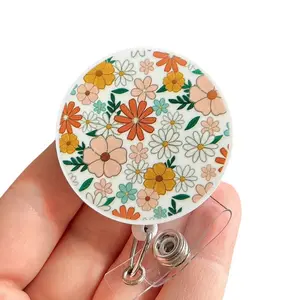 Glitter My Badge Spring flower neutral badge reel for nurse and hospital workers. Badge clip Badge pull - Retractable swivel clip with a 360 rotation. Great gift for coworker.