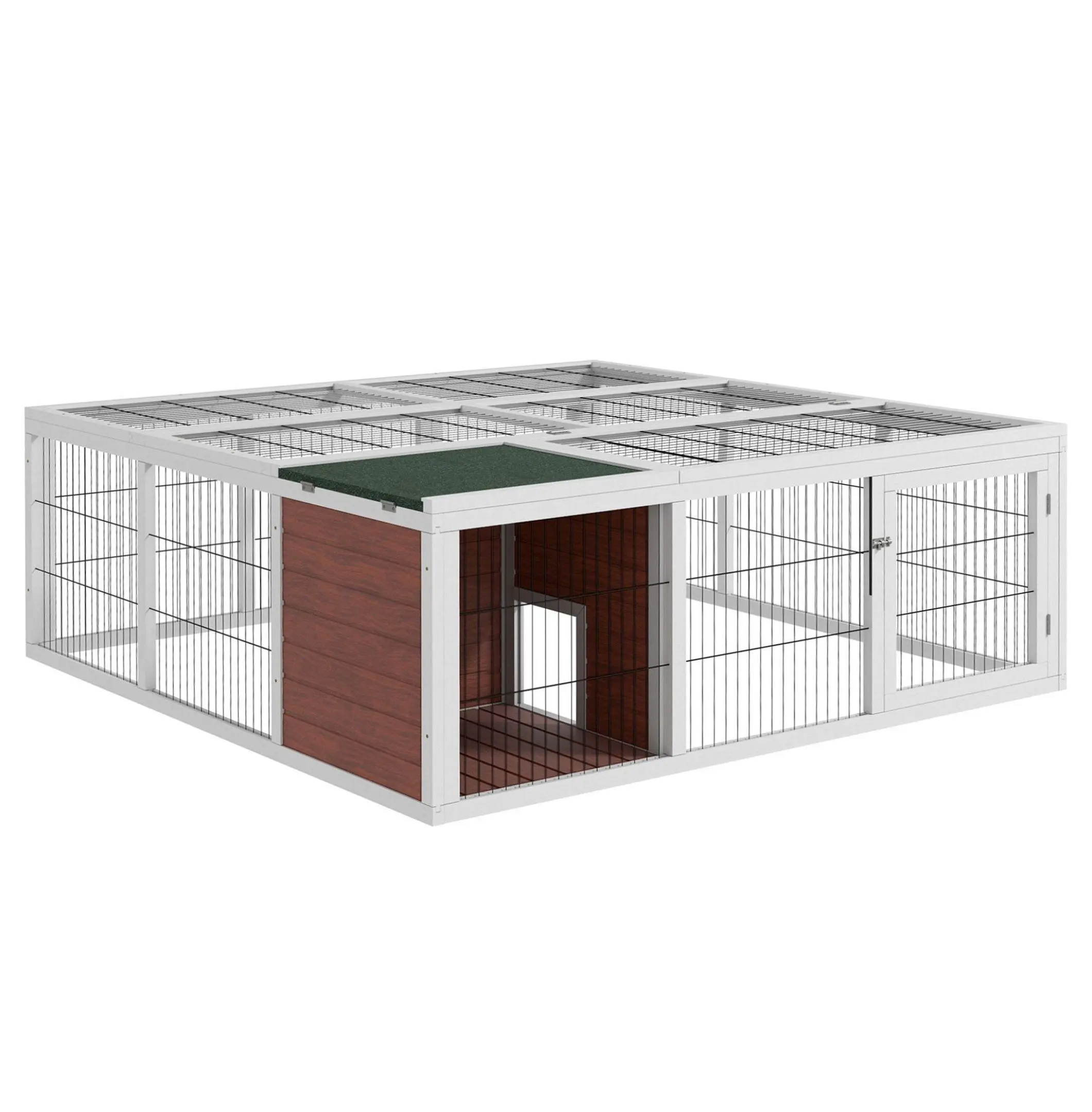64" Wooden Rabbit Hutch Outdoor Playpen Tortoise House with Run & Cover - Large Animal Habitat for Bunnies, Guinea Pigs, Small Pets Default Title
