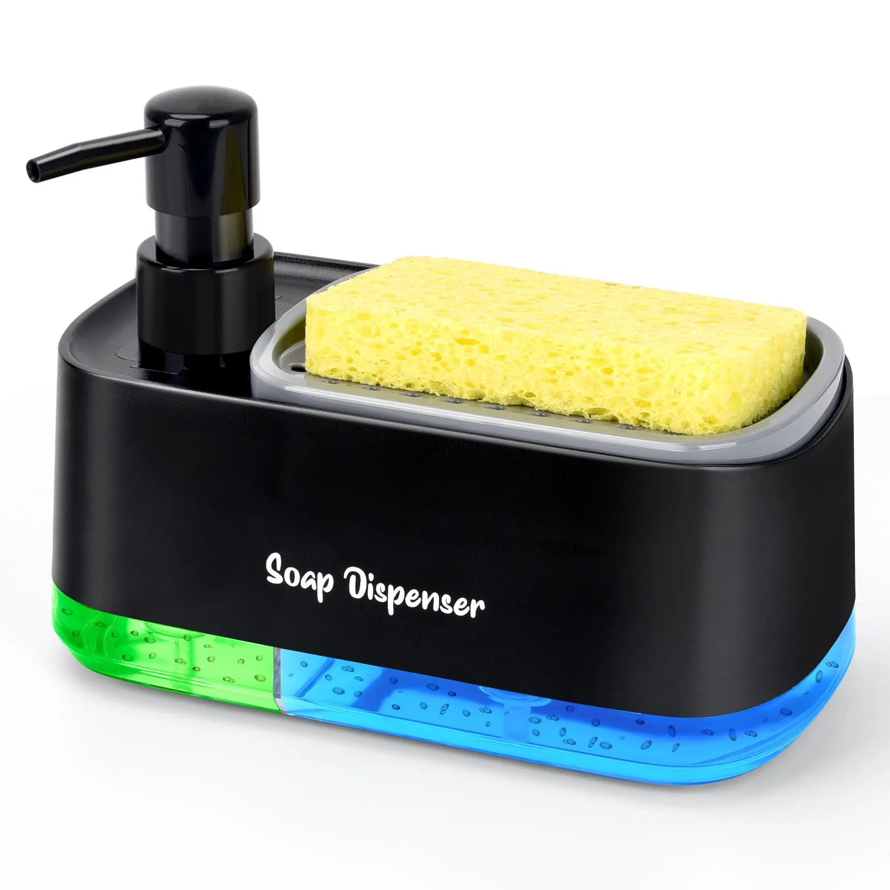 Oylik 4-in-1 Dish Soap Dispenser Set with Sponge Holder Dual Pump Design 13oz & 15oz Leak Proof Non Slip ABS Material Easy Fill Kitchen Organizer