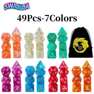 49 Pcs Colorful Dnd Dice Set with Dragon Velvet Bag, 7 Colors, Includes D4, D20, D12, D%, Numbered Dice (1-10), Ideal Gift for Rpg Games Tabletop Game