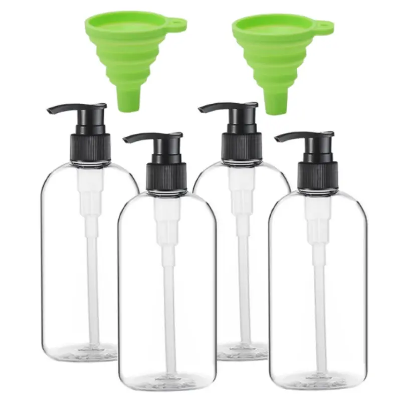 4pcs Empty Plastic Pump Bottles Dispenser 16oz/500ml Portable Clear BPA-Free Cylinder Shampoo Lotion Hand Pump Bottle Durable Refillable Containers