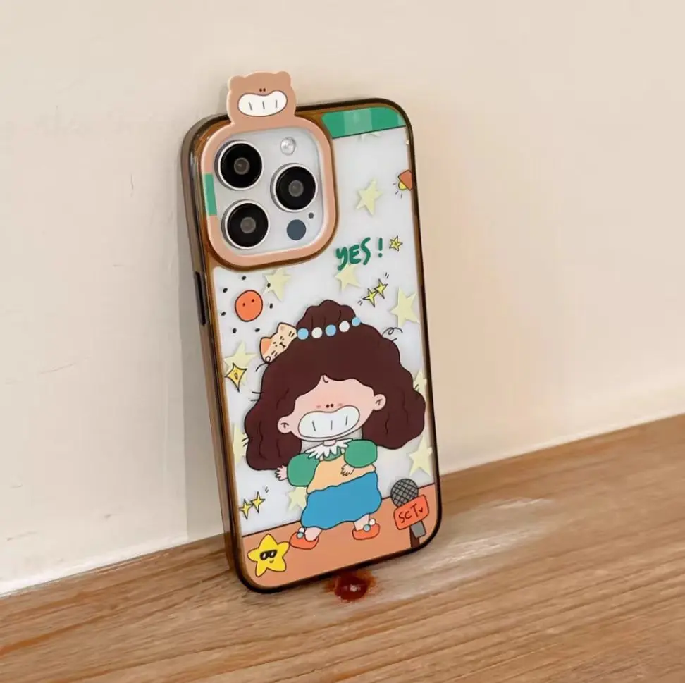 Japanese and Korean Style Ins Mickey Mouse Graffiti Girl Phone Case for iPhone 16 Pro Max 15 14 13 Full Coverage Shockproof Unique Creative Design