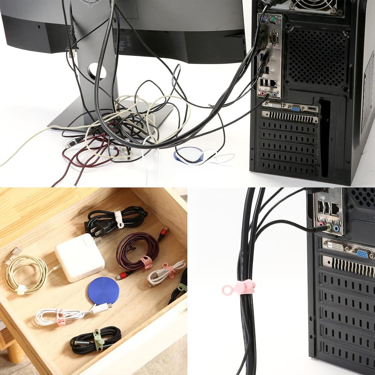 20 Pcs Silicone Cable Tie, Straps Cord Cable Organizer for Bundling Earphone, Phone Charger, Computer Cords, Reusable Cable Ties Wire Organizer in Home Office KitchenSchool