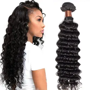 Canaryfly Human Hair Bundles Deep Wave Bundles 100% Human Hair Weave 1 Bundles 30-40 Inch Easy to Wear for Women Girls Daily Use Event Party Use, Etc. Full Head Natural Black For Women