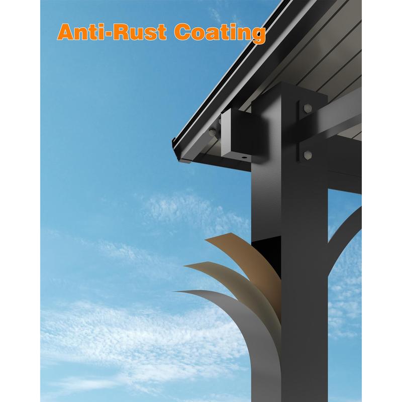 GARVEE 12x14FT Lean to Gazebo, Hardtop Wall Pergola with Polycarbonate Roof, Aluminum Frame Mounted Gazebo for Lawn Patio Deck Yard Party