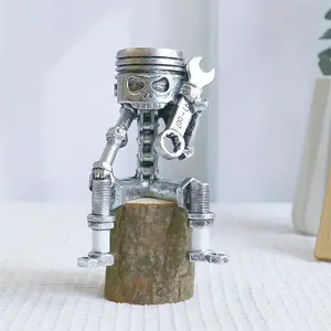 Piston Skull Face Resin Sculpture Statue, Handcrafted Spanner Gear Skull Decor, Unique Cartoon Design, Silver Color, Perfect for Gifts & Home Decor